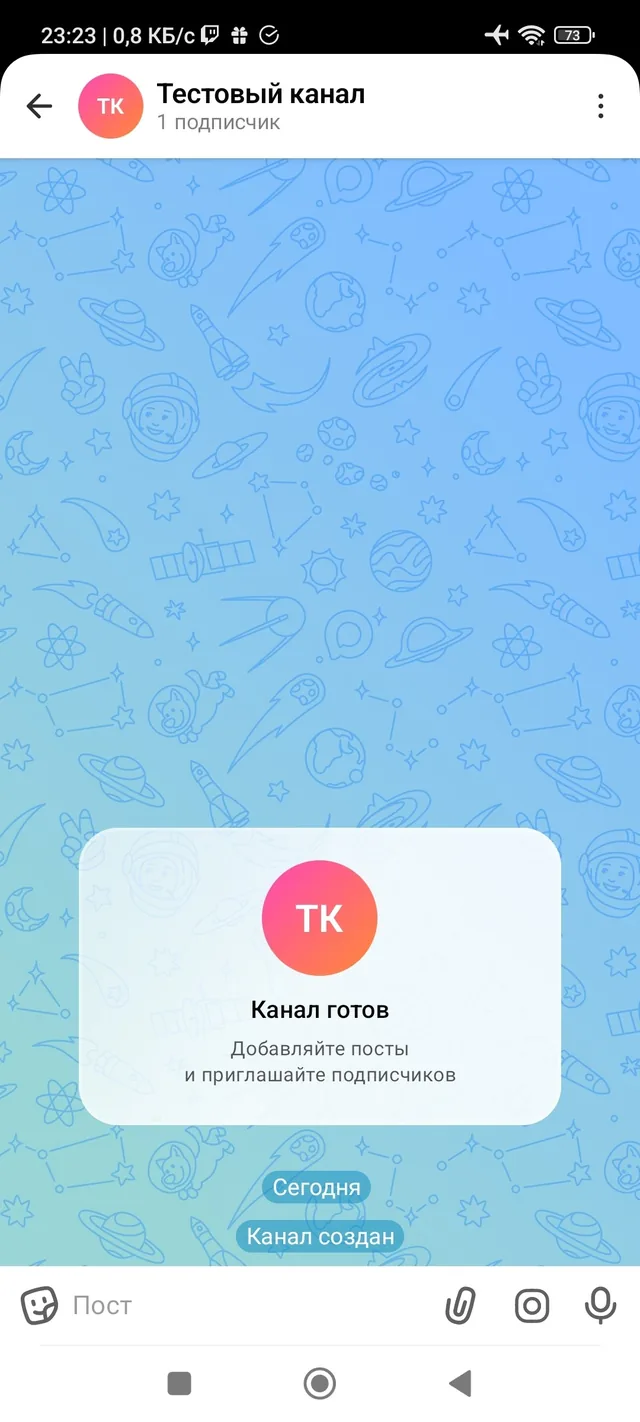 Созданный канал в MAX с сообщением «Канал готов»