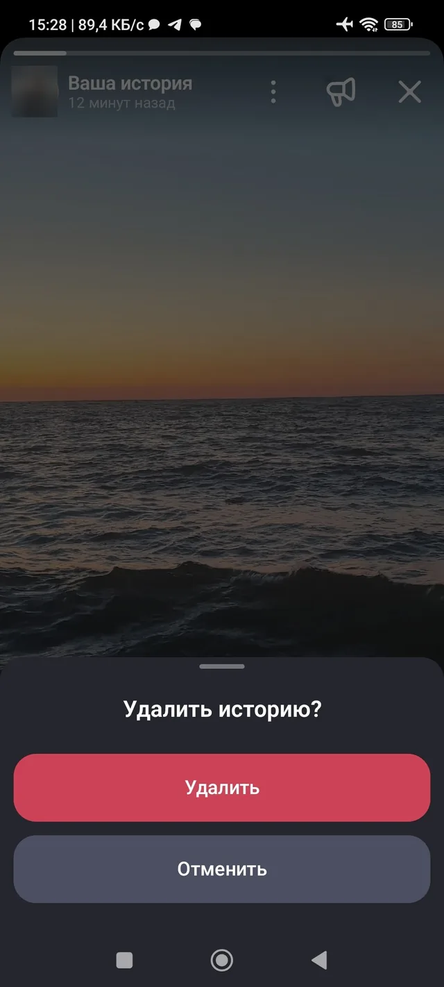 Подтверждение «Удалить историю?» с кнопками «Удалить» и «Отменить»